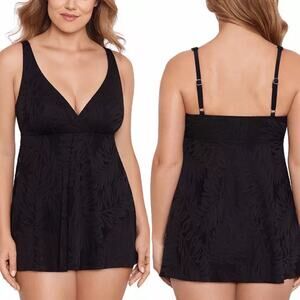 Swim Solutions Flyaway Swim Dress Black Bar III Open Front 8006294 Women's 8 NWT